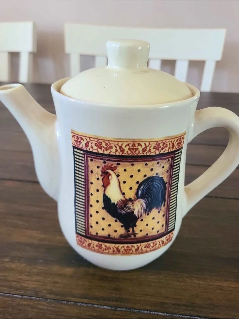 Cream Ceramic Teapot with Rooster Motif